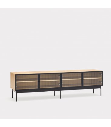 Mueble de TV de madera de roble y patas metálicas con 4 puertas BLUR (varios acabados)