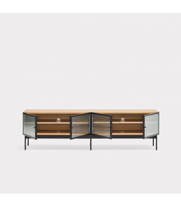 Mueble de TV de madera de roble y patas metálicas con 4 puertas BLUR (varios acabados)