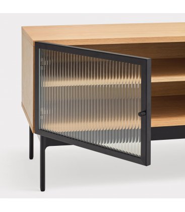 Mueble de TV de madera de roble y patas metálicas con 4 puertas BLUR (varios acabados)