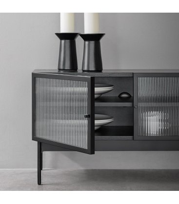 Mueble de TV de madera de roble y patas metálicas con 4 puertas BLUR (varios acabados)