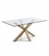 Mesa de comedor rectangular "AIRE". Patas metálicas de efecto madera y sobre de vidrio