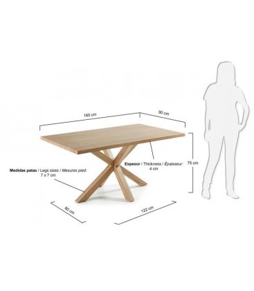 Mesa de comedor rectangular "AIRE". Patas y sobre en chapado de madera natural