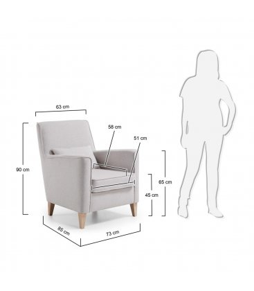 Sillón tapizado en tela beige con pies de madera natural AINA