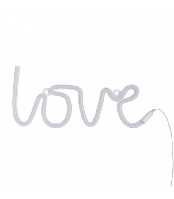 Lámpara de neón con la palabra LOVE que se ilumina con luz rosa