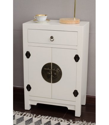 Mesita de noche de madera blanca TIBET