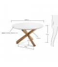 Mesa de comedor redonda "AIRE". Patas madera y sobre blanco