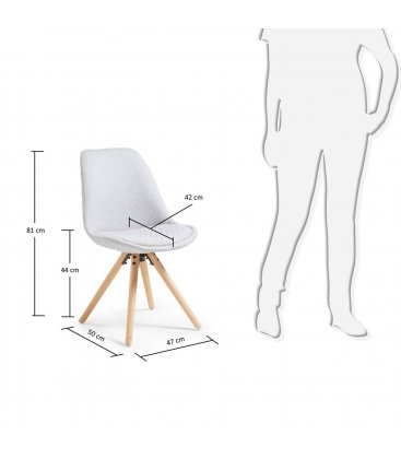 Silla de comedor gris acolchada con patas de madera LARA (4 unidades).