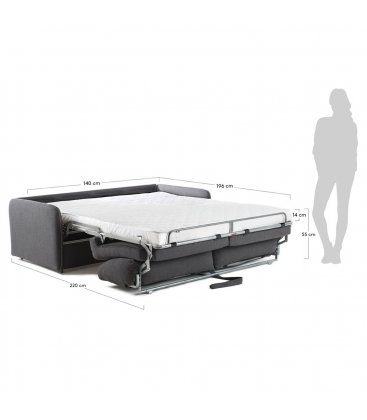 Sofá cama de 2 plazas tapizado en gris SUN