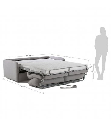 Sofá cama de 2 plazas tapizado en gris claro SUN