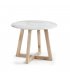 Mesa redonda baja de café MARBLE de madera y mármol blanco Macael 50cm.