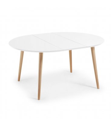 Mesa de comedor extensible con sobre blanco y patas de madera haya HILLS.