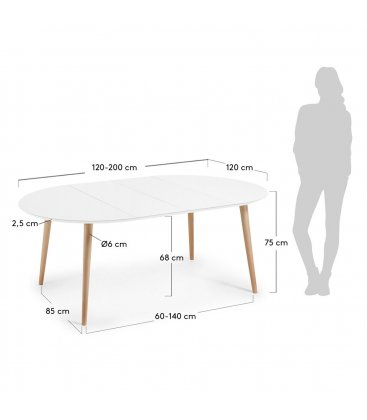 Mesa de comedor extensible con sobre blanco y patas de madera haya HILLS.