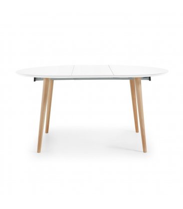 Mesa de comedor extensible con sobre blanco y patas de madera haya HILLS.