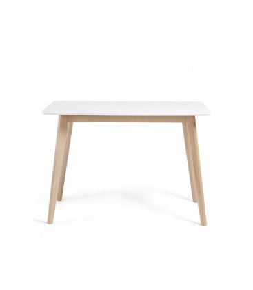 Mesa rectangular con sobre blanco mate y patas madera fresno ONE
