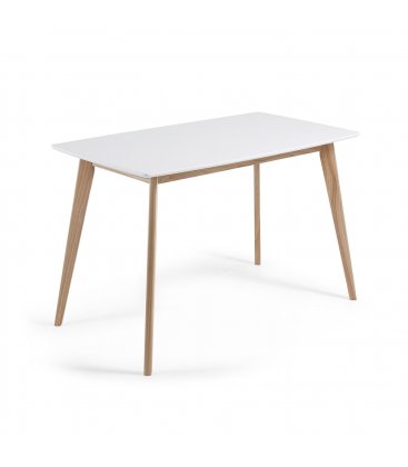 Mesa rectangular con sobre blanco mate y patas madera fresno ONE