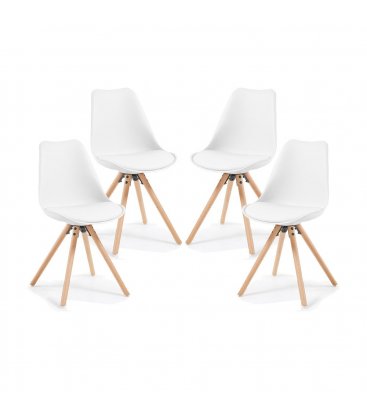 Silla de comedor blanca con patas de madera "LARA" (4 unidades)