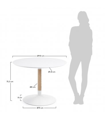 Mesa de comedor redonda con sobre blanco, pata madera fresno y pie metalico FLIC