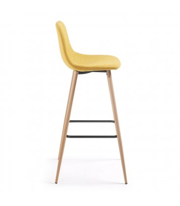Taburete metal efecto madera tapizado mostaza LISS.