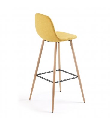 Taburete metal efecto madera tapizado mostaza LISS.