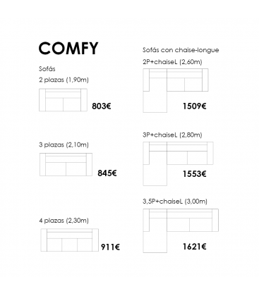 Sofá de 3 plazas COMFY 190cm (varios colores)