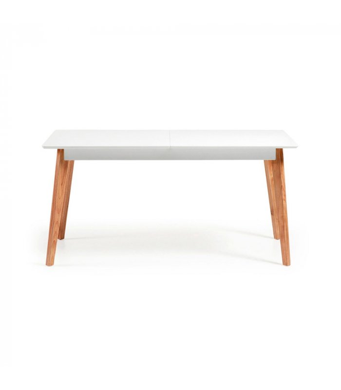 Mesa de comedor rectangular extensible con sobre blanco y patas de ... Mesa de comedor rectangular extensible con sobre blanco y patas de ...