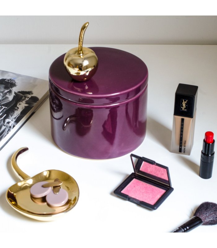 Recipiente joyero cerámico color burgundy hecho a mano.