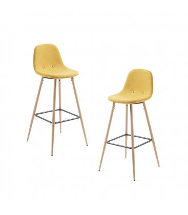 Taburete metal efecto madera tapizado mostaza LISS (2 unidades)