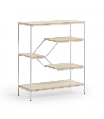 Estantería estructura metálica blanco y estantes madera mango SPACE