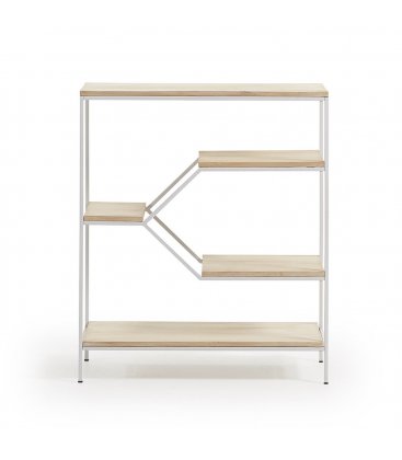 Estantería estructura metálica blanco y estantes madera mango SPACE