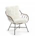 Sillón para interior y exterior de estructura metálica, ratán y cojín blanco pelo CLASS