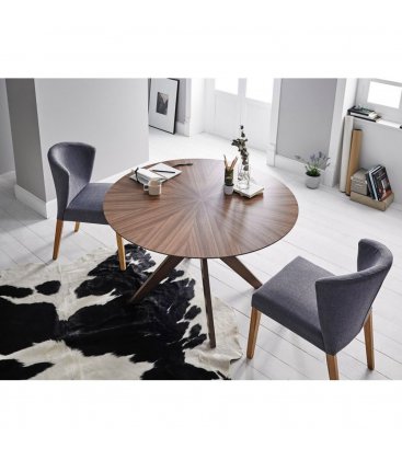Mesa de comedor nogal redonda BORNE diámetro 120 cm