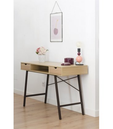 Escritorio patas metálicas negro y sobre roble con dos cajones HIP