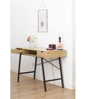 Escritorio patas metálicas negro y sobre roble con dos cajones HIP