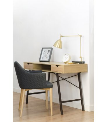 Escritorio patas metálicas negro y sobre roble con dos cajones HIP