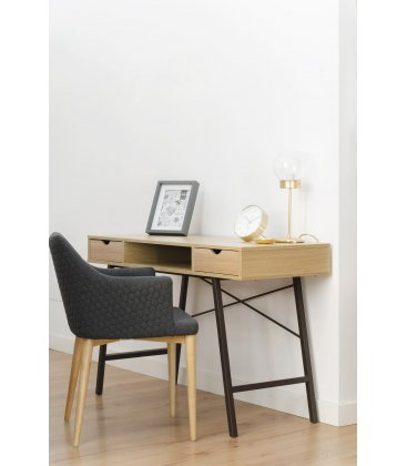 Escritorio patas metálicas negro y sobre roble con dos cajones HIP