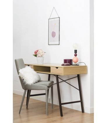 Escritorio patas metálicas negro y sobre roble con dos cajones HIP