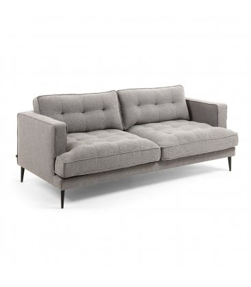 Sofá 3 plazas tapizado gris claro desenfundable con patas de metal negro MAD