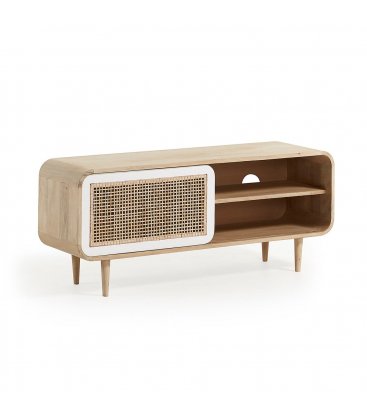 Mueble TV de madera maciza de mango y puerta corredera de rejilla DARE