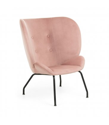 Sillón tapizado en rosa empolvado con patas metálicas en negro BUTTERFLY