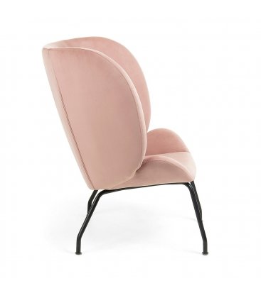 Sillón tapizado en rosa empolvado con patas metálicas en negro BUTTERFLY