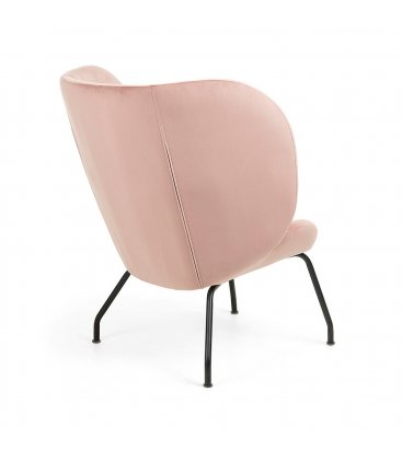 Sillón tapizado en rosa empolvado con patas metálicas en negro BUTTERFLY