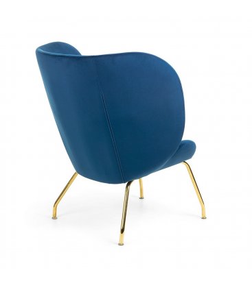Sillón tapizado en terciopelo azul klein con patas metálicas en dorado BUTTERFLY