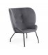 Sillón tapizado en terciopelo gris con patas metálicas en negro BUTTERFLY
