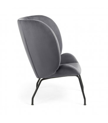 Sillón tapizado en terciopelo gris con patas metálicas en negro BUTTERFLY