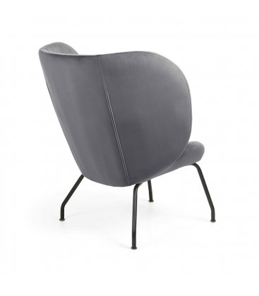 Sillón tapizado en terciopelo gris con patas metálicas en negro BUTTERFLY
