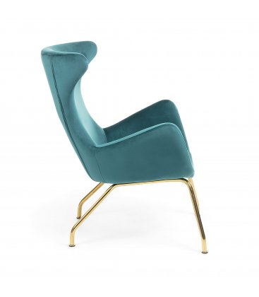 Sillón tapizado en terciopelo verde con patas metálicas en dorado BOGART