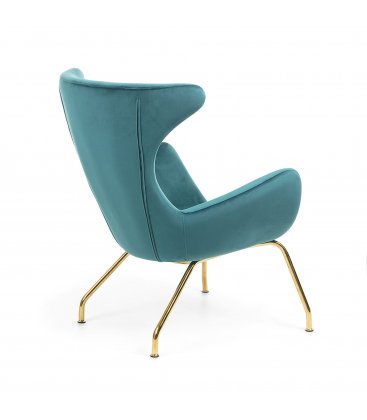 Sillón tapizado en terciopelo verde con patas metálicas en dorado BOGART