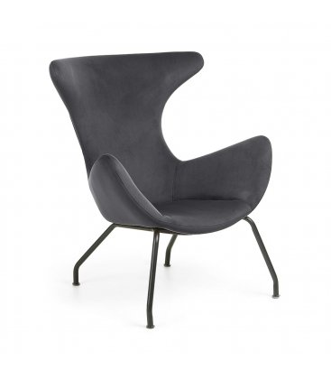 Sillón tapizado en terciopelo gris oscuro con patas metálicas en negro BOGART