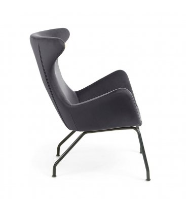 Sillón tapizado en terciopelo gris oscuro con patas metálicas en negro BOGART