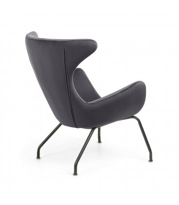 Sillón tapizado en terciopelo gris oscuro con patas metálicas en negro BOGART